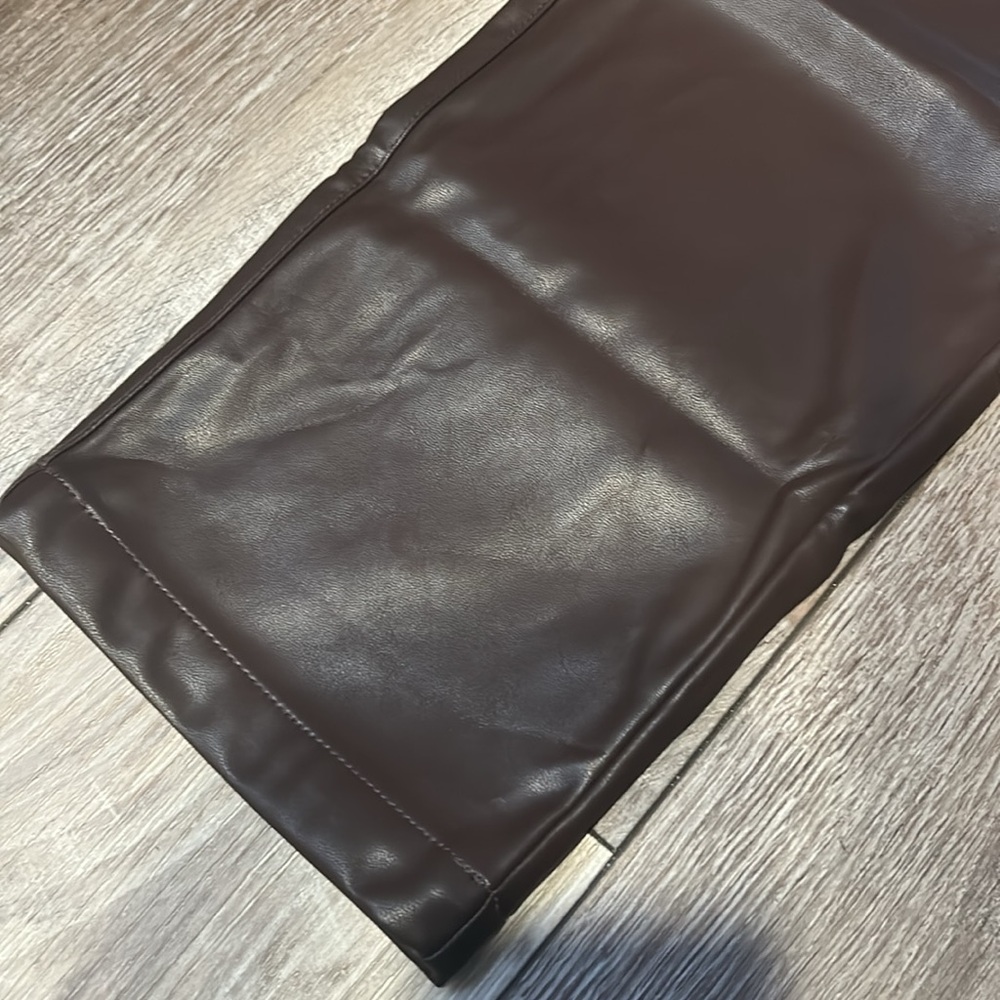 Calvin Klein Faux Leather Brown Straight Leg Pants - Picture 7 of 8